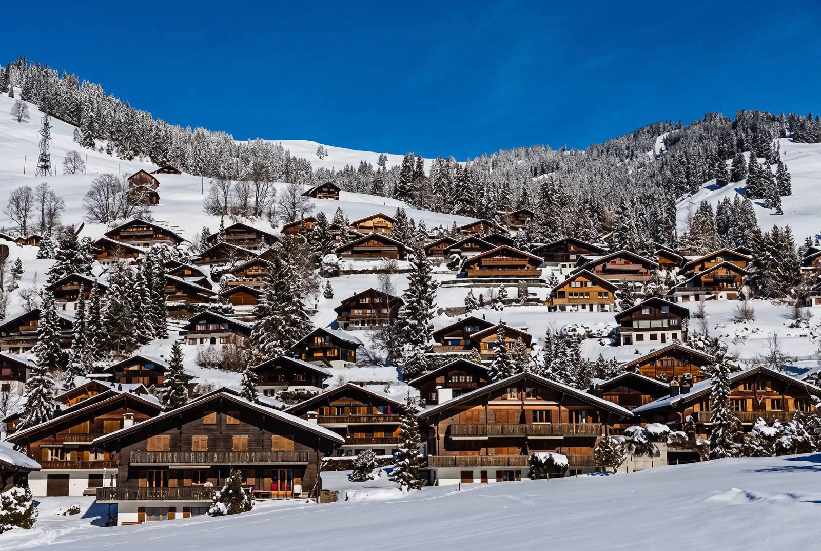 Résidences secondaires à Verbier : chalets sous la neige, Val de Bagnes